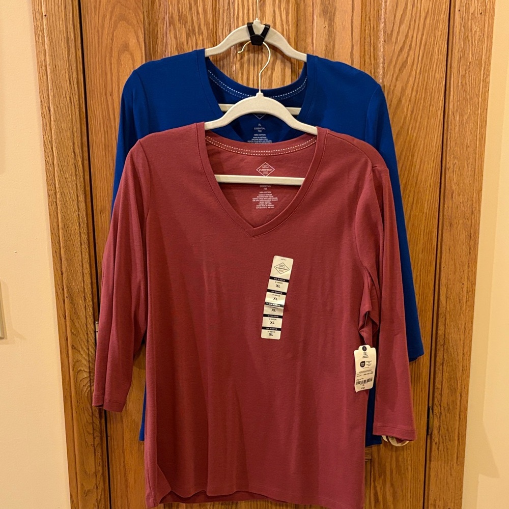 St. John's Bay 3/4 Sleeve T-Shirts - Rust and Blue NWT
